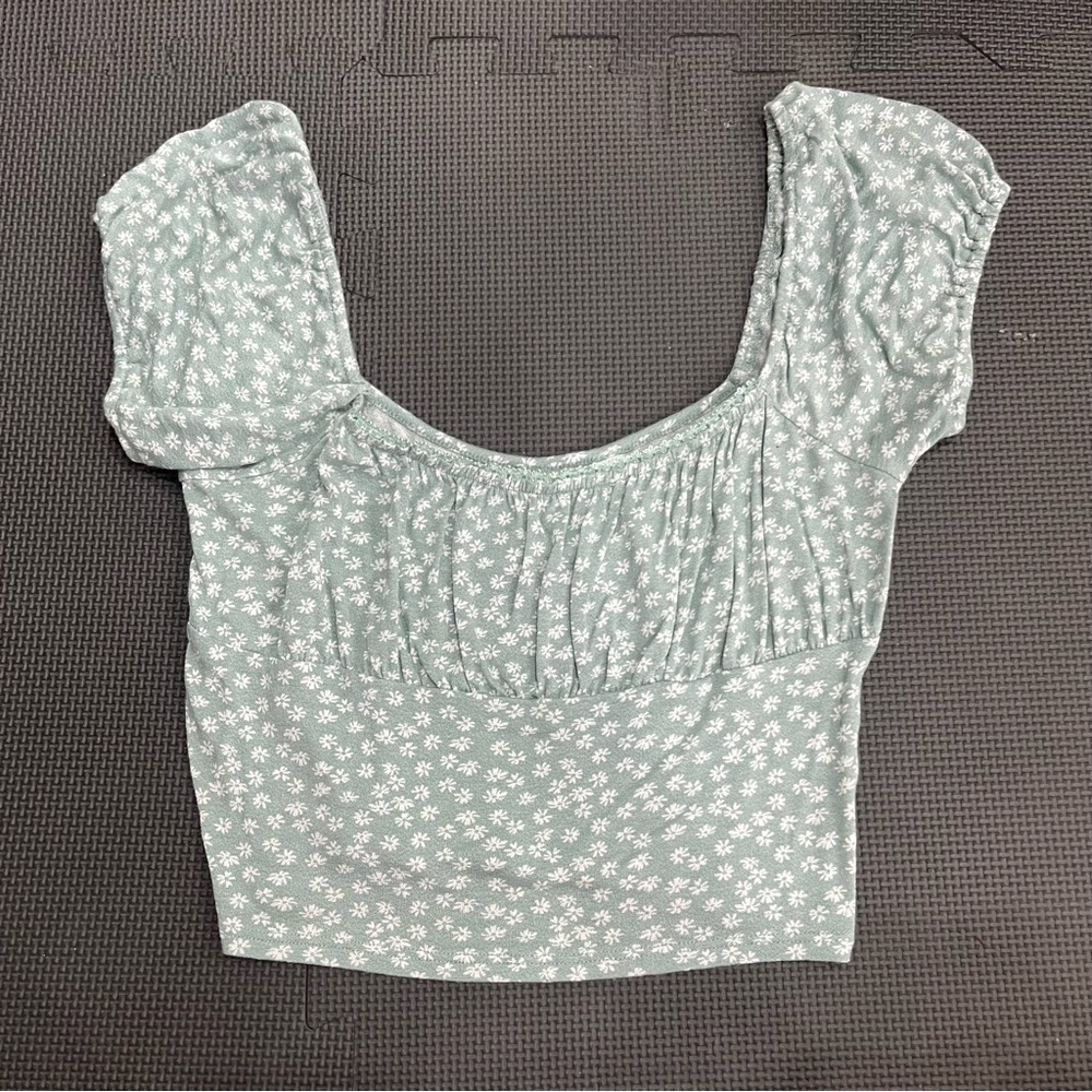 Floral Puff Sleeve Top - Green